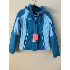 NWT Jack Wolfskin Jacket Mens Small Blue Texapore Hooded‎ Waterproof Windproof